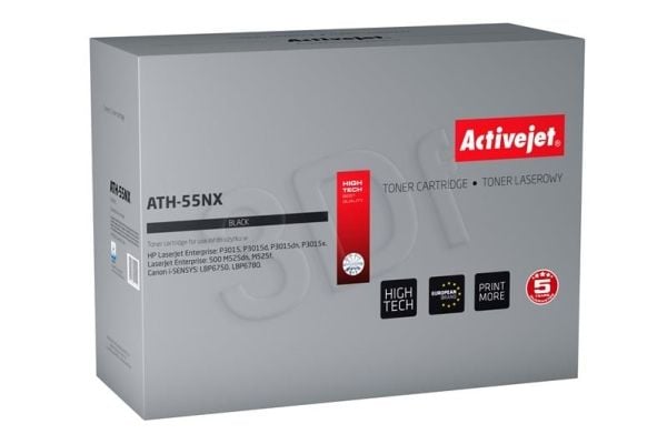Activejet tonerpatron ATH-55NX (erstatning HP 55X CE255X, Canon CRG-724H; Supreme; 12500 sider; sort)
