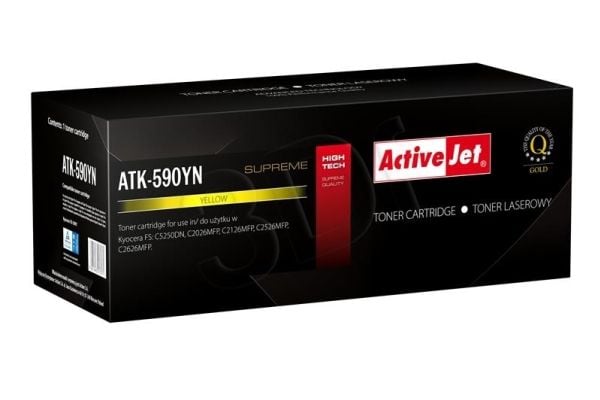 Activejet värikasetti ATK-590YN (Kyocera korvaava TK-590Y; Supreme; 5000 sivua; keltainen), 5000 sivua, Keltainen, 1 kpl