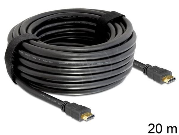 Delock High Speed HDMI with Ethernet - HDMI-kabel med Ethernet - HDMI hann til HDMI hann - 20 m - svart