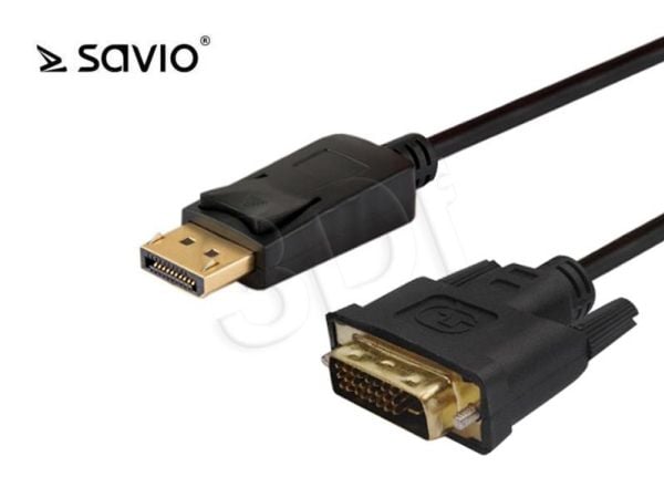 SAVIO CL-106 - Sovitinkaapeli - DisplayPort uros - DVI-D uros - 1,8 m - sormiruuvit