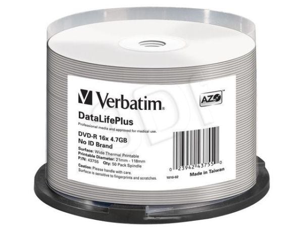 Verbatim DataLifePlus - 50 x DVD-R - 4.7 GB 16x - bred termoskriveoverflate - spindel