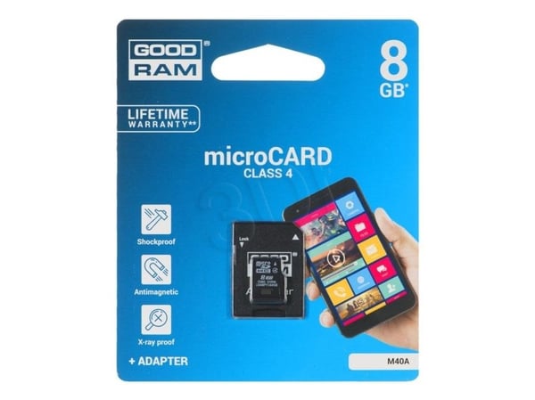 Goodram M40A, 8 GB, MicroSDHC, Klasse 4, UHS-I, 15 MB/s, 4 MB/s