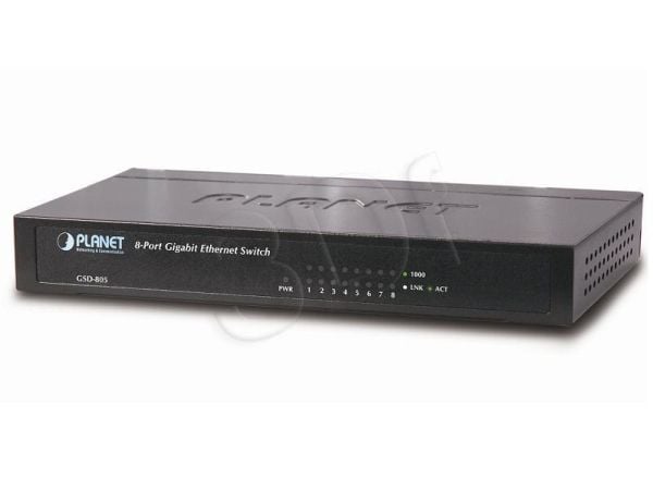 PLANET GSD-805, Uhåndtert, Gigabit Ethernet (10/100/1000), Full tosidig, Rack-montering, Kan monteres på vegg