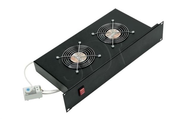 Triton - Tuuletushylly telineessä - 2 tuuletinta - AC 230 V - RAL 7035 - 2U