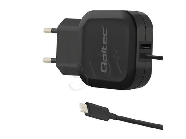 Qoltec - Strømadapter - 17 watt - 3.4 A - 2 utgangskontakter (USB, USB-C) - svart