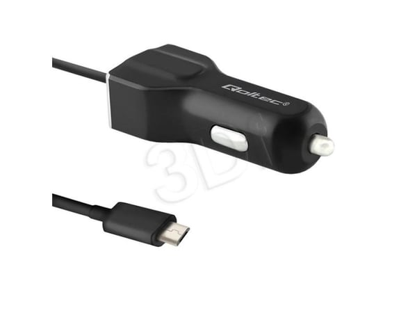 Qoltec - Bilstrømadapter - 17 watt - 3.4 A - 2 utgangskontakter (USB, Micro-USB type B) - svart