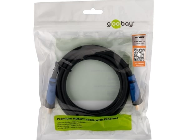Goobay 72316, 1 m, HDMI Type A (Standard), HDMI Type A (Standard), 3D, 18 Gbit/sek, Svart, Blå