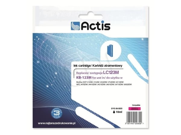 Actis KB-123M, Standard utskriftsproduksjon, Fiolblå, Fargestoffbasert blekk, 10 ml, 1 stykker, Enkeltpakke