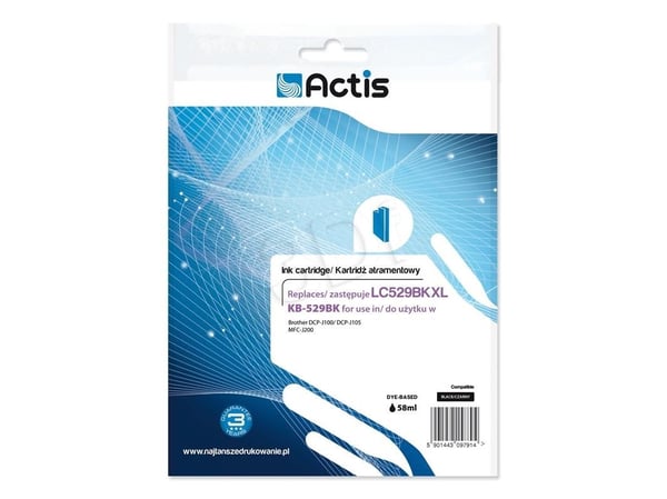 Actis KB-529BK, Standard utskriftsproduksjon, Pigmentbasert blekk, 58 ml, 1 stykker, Enkeltpakke
