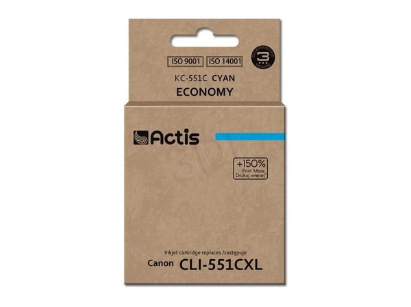 Actis KC-551C, Standard utskriftsproduksjon, Cyan, Fargestoffbasert blekk, 12 ml, 1 stykker, Enkeltpakke