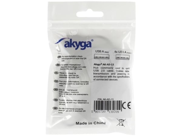 AKYGA Hub USB 2.0 AK-AD-13 4 porter svart 15cm