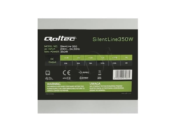 Qoltec SilentLine - Strømforsyning (intern) - ATX12V - 350 watt - PFC - grå