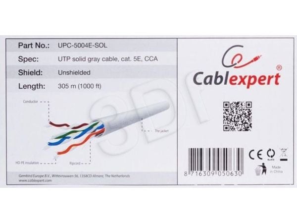Gembird - Bulkkabel - 304.8 m - UTP - CAT 5e - solid - grå