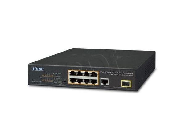 PLANET FGSD-1011HP, Uhåndtert, Gigabit Ethernet (10/100/1000), Full tosidig, Strøm over Ethernet (PoE), Rack-montering, 1U