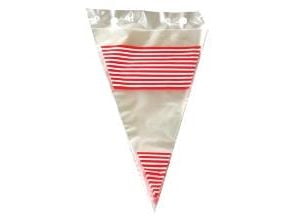 Spidspose, 40 µm, 240 x 400 mm, CPP transparent, Red stripes pakke a 1000 stk, Fødevaregodkendt