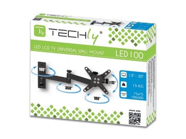 TECHly LED 100 - Monteringssett (svingarm veggfeste) - for LCD-TV - svart - skjermstørrelse: 13"-30" - veggmonterbar