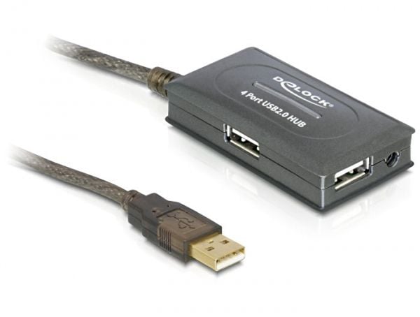 Delock USB 2.0 Extension Cable 10 m active with 4 port Hub - Hub - 4 x USB 2.0