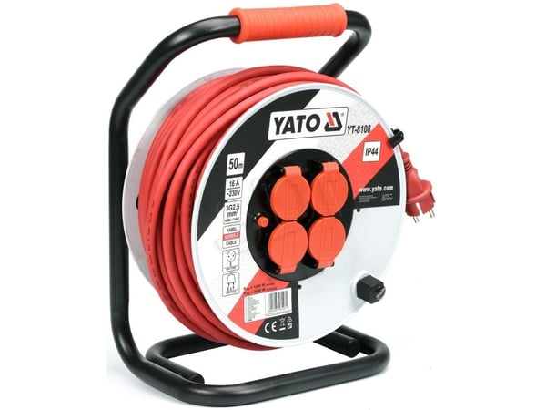 Yato YT-8108, 50 m, Sisä- ja ulkotila, Tyyppi E, Type F (CEE 7/4), IP44, Musta, Punainen, Valkoinen