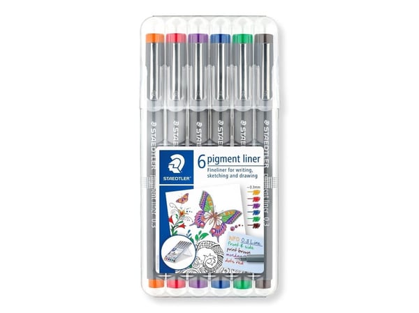 Staedtler Fineliner Pigment Liner 0,3 mm ass. färger - (6 st.)