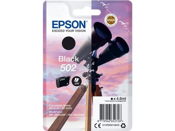 Epson Singlepack Black 502 Ink, Perusvärintuotto, Musta, Väriainepohjainen muste, 4,6 ml, 1 kpl, 210 sivua