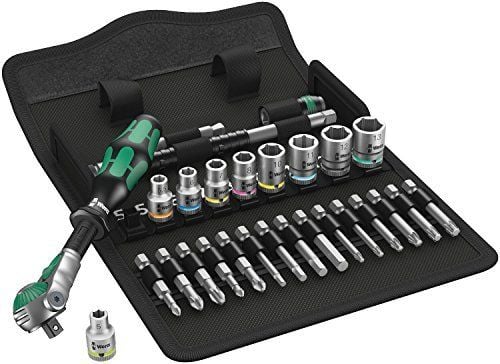 Wera 8100 SA 6, Pipenøkkelsett, Svart, Kromfarget, Grønn, CE, Skrallehåndtak, 1 stykker, 1/4"