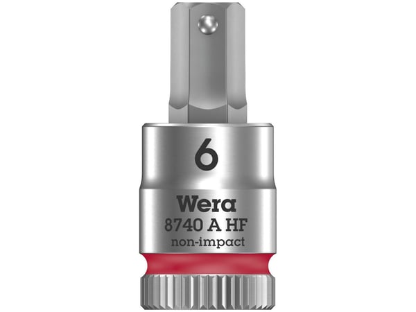 Wera 05003337001 8740 A HF Zyklop hylsyadapteri kuusiokantaruuveille, 1/4" pidätystoiminnolla, 6, 0 x 28 mm, punainen, Sokkel, 1/4", metrinen, 1 ho...