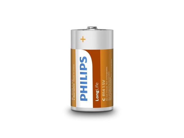Philips LongLife Batteri R14L2B/10, Engangsbatteri, Sink-Karbon, 1,5 V, Grønn, Hvit, 26,2 mm, 26,2 mm