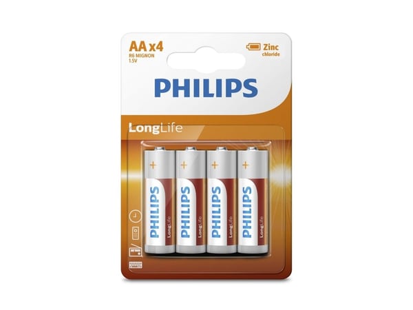 Philips LongLife R6L4B - Batteri 4 x AA-typ - Kolzink