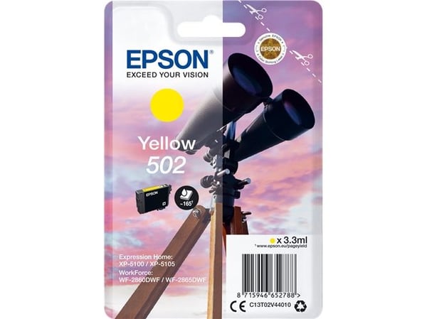 Epson Singlepack Yellow 502 Ink, Perusvärintuotto, Väriainepohjainen muste, 3,3 ml, 165 sivua, 1 kpl