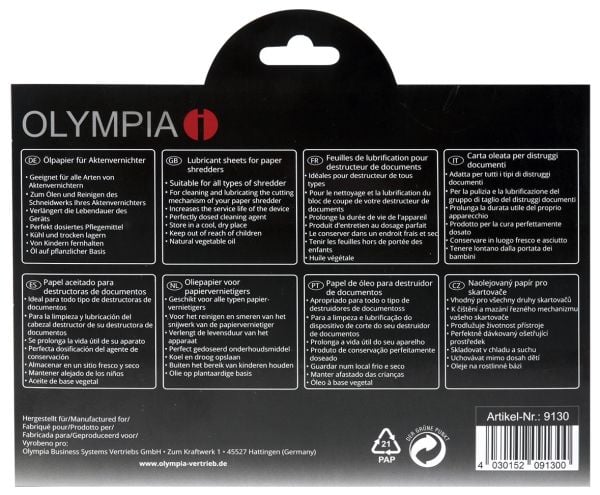 OLYMPIA - Smøreark for makuleringsmaskin (en pakke 12)