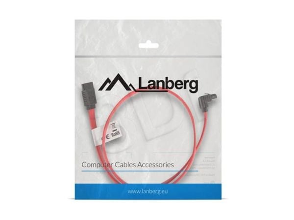 Lanberg - SATA-kabel - Serial ATA 150/300/600 - SATA (hunn) down-angled, latched til SATA (hunn) rett, låst - 50 cm - rød