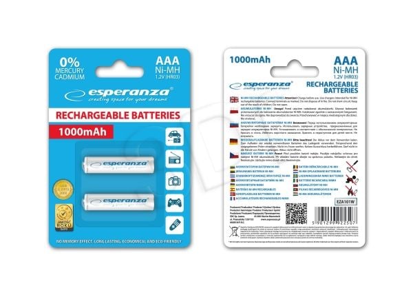 ESPERANZA oppladbare Ni-MH AAA 1000 mAh 2 stk. hvit