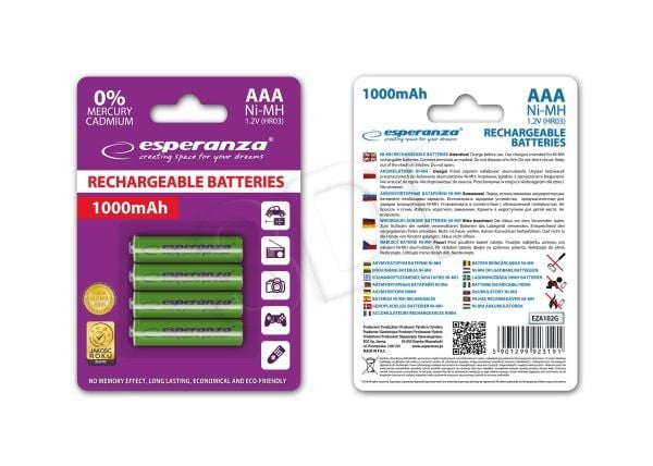 Esperanza - Batteri 4 x AAA - NiMH - 1000 mAh - grønn