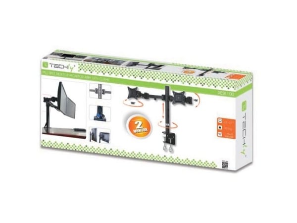 TECHly - Monteringssett (skrivebordsklemmemontering, dobbeltskjermsmonteringsarm) - for 2 LCD-skjermer - svart - skjermstørrelse: 13"-27"