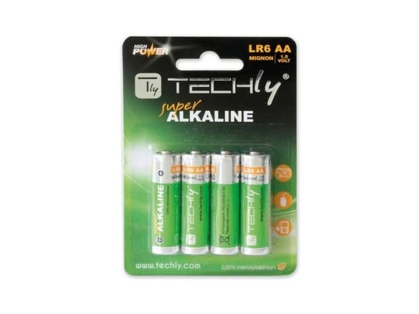 Techly LR06 AA 1.5V, Engangsbatteri, AA, Alkalinsk, 1,5 V, 4 stykker, Flerfarget