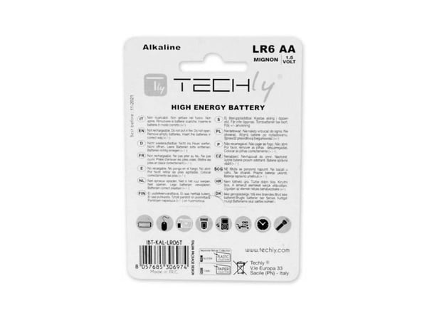 Techly LR06 AA 1.5V, Engangsbatteri, AA, Alkalinsk, 1,5 V, 4 stykker, Flerfarget