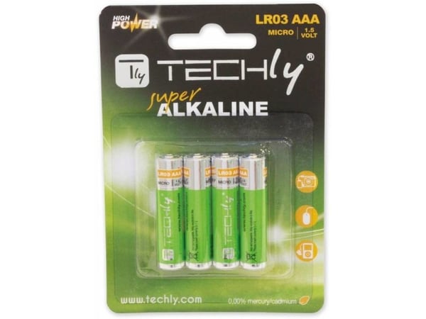 Techly LR03 AAA 1.5V, Engangsbatteri, AAA, Alkalinsk, 1,5 V, 4 stykker, Flerfarget