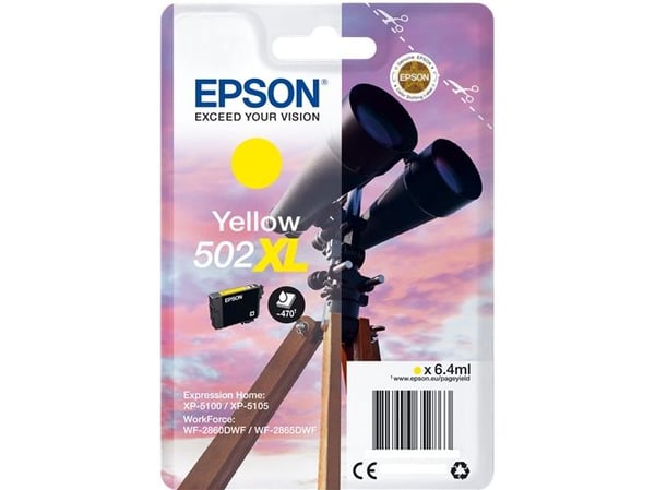 Epson 502XL - 6.4 ml - høykapasitets - gul - original - blære med RF/lyd-alarm - blekkpatron - for Expression Home XP-5100, XP-5150; WorkForce WF-2...