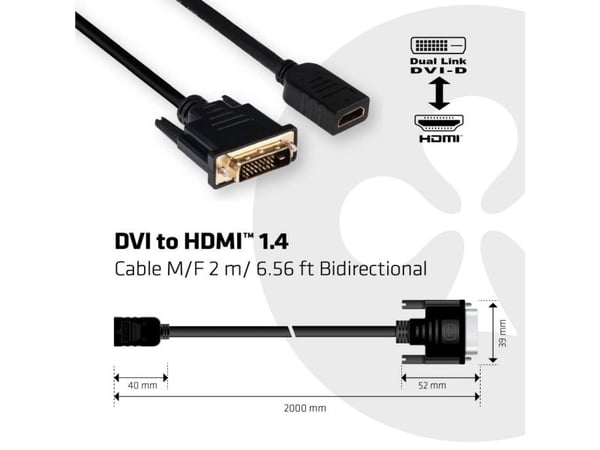 Club 3D CAC-1211 - Adapterkabel - dobbeltlenke - DVI-D hann til HDMI hunn - 2 m