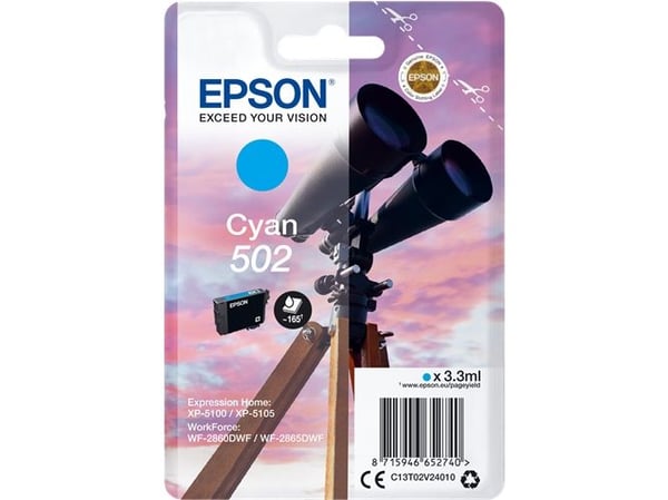 Epson Singlepack Cyan 502 Ink, Perusvärintuotto, Syaani, 3,3 ml, 1 kpl, 165 sivua