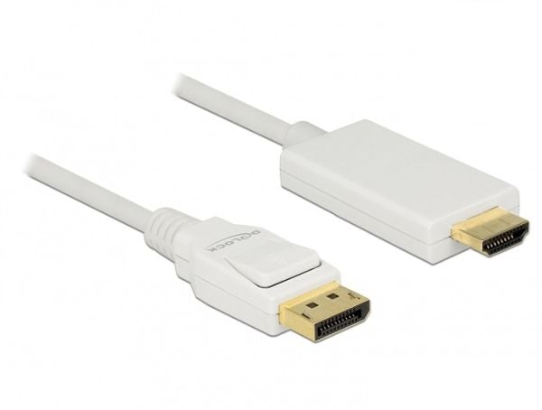 Delock - Adapterkabel - DisplayPort hann til HDMI hann - 2 m - tredobbeltskjermet snodd ledningspar - hvit - passiv