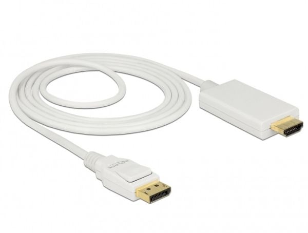 Delock - Adapterkabel - DisplayPort hann til HDMI hann - 2 m - tredobbeltskjermet snodd ledningspar - hvit - passiv
