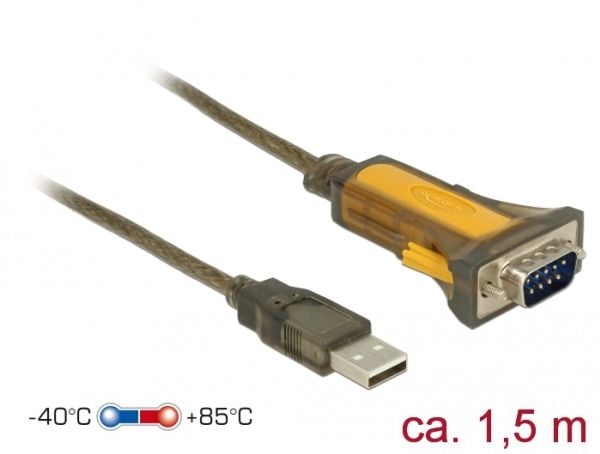 Delock Adapter USB 2.0 > 1 x seriell RS-232 - Utvidet temperaturintervall - seriell adapter - USB 2.0 - RS-232 x 1 - sort, gul