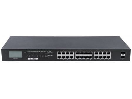 Intellinet 561242, Uhåndtert, Gigabit Ethernet (10/100/1000), Full tosidig, Strøm over Ethernet (PoE), Rack-montering, 1U