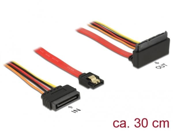 Delock - SATA-kabel - Serial ATA 150/300/600 - SATA, SATA-strøm til SATA-kombo (R) oppvinklet - 30 cm