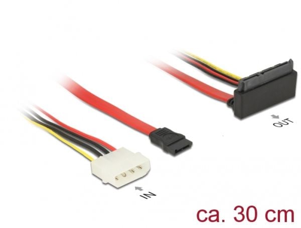Delock - SATA-kabel - Serial ATA 150/300/600 - 4-pin intern strøm, SATA til SATA-kombo (R) oppvinklet - 30 cm