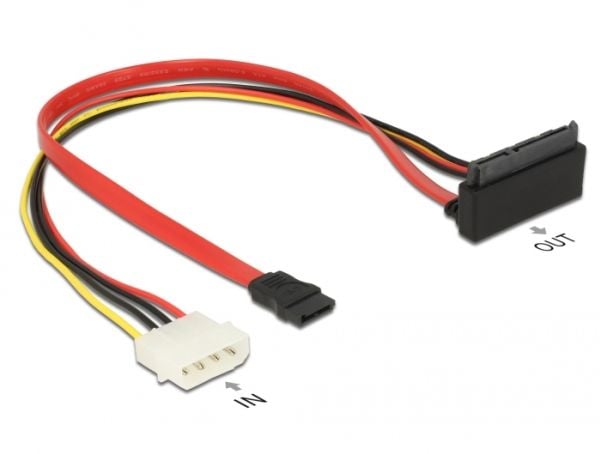 Delock - SATA-kabel - Serial ATA 150/300/600 - 4-pin intern strøm, SATA til SATA-kombo (R) oppvinklet - 30 cm