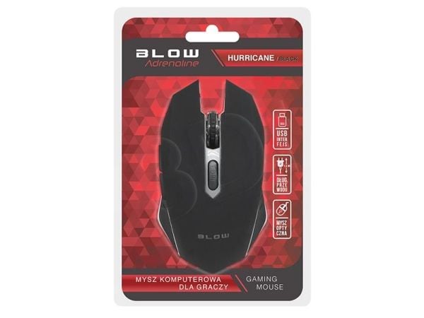 BLOW Adrenaline HURRICANE 2, Oikeakätinen, Optinen, USB A-tyyppi, 2400 DPI, Musta