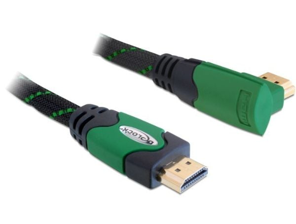 Delock High Speed HDMI with Ethernet - HDMI-kabel med Ethernet - HDMI hann til HDMI hann - 2 m - rettvinklet kontakt