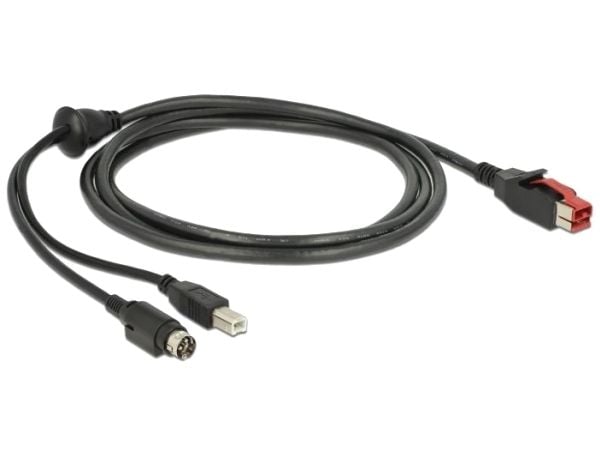 Delock - Vahvistettu USB-kaapeli - USB PlusPower (24 V) (uros) - USB Type B, Power mini-DIN (uros) - 24 V - 2 m - musta - musta